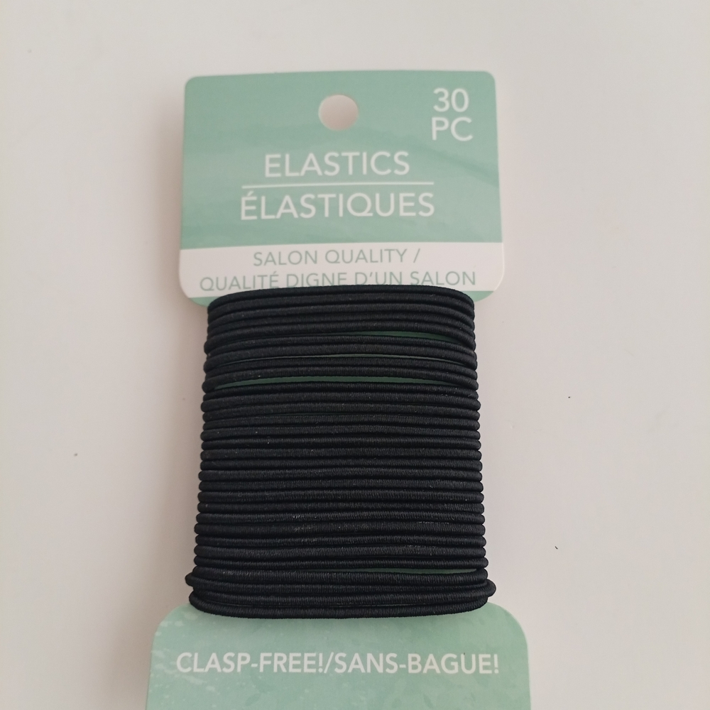 Premium Salon Quality Clasp Free Black Hair Elastics - 30 Pieces